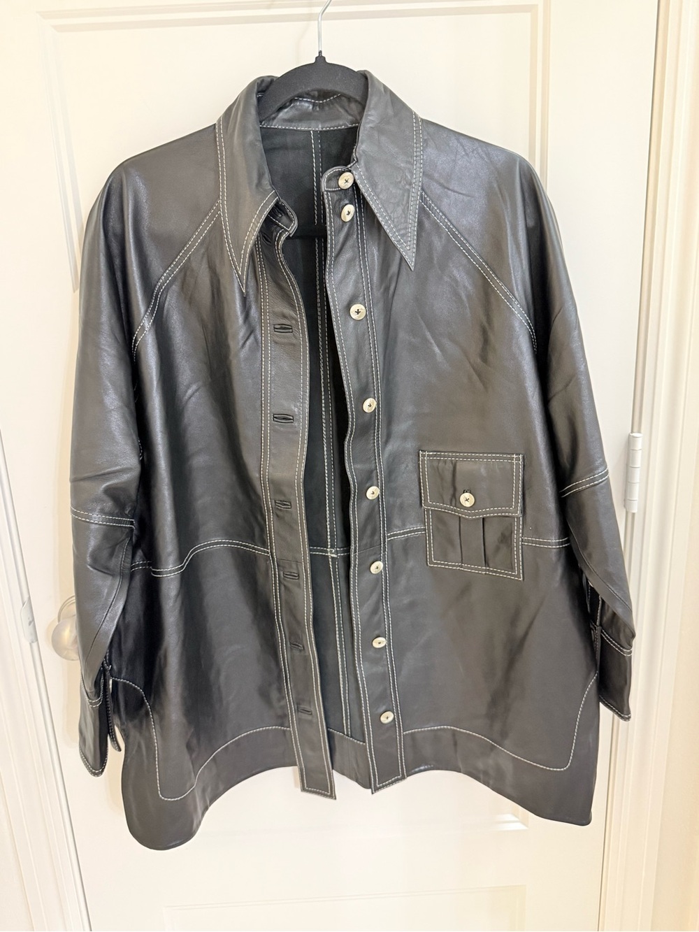 GANNI Lamb Leather Shirt Jacket